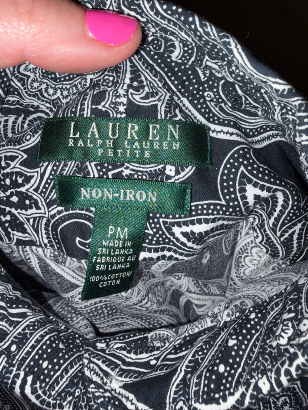 Lauren Ralph Lauren Women’s Black & White Paisley Boho Button Down Size PM - Picture 2 of 9